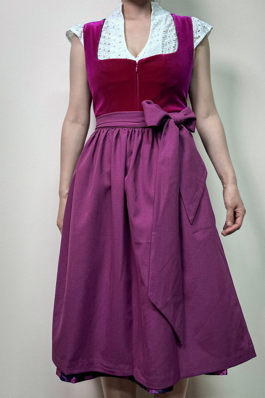 Pinkes Samt Dirndl mit Blumenmuster Rock